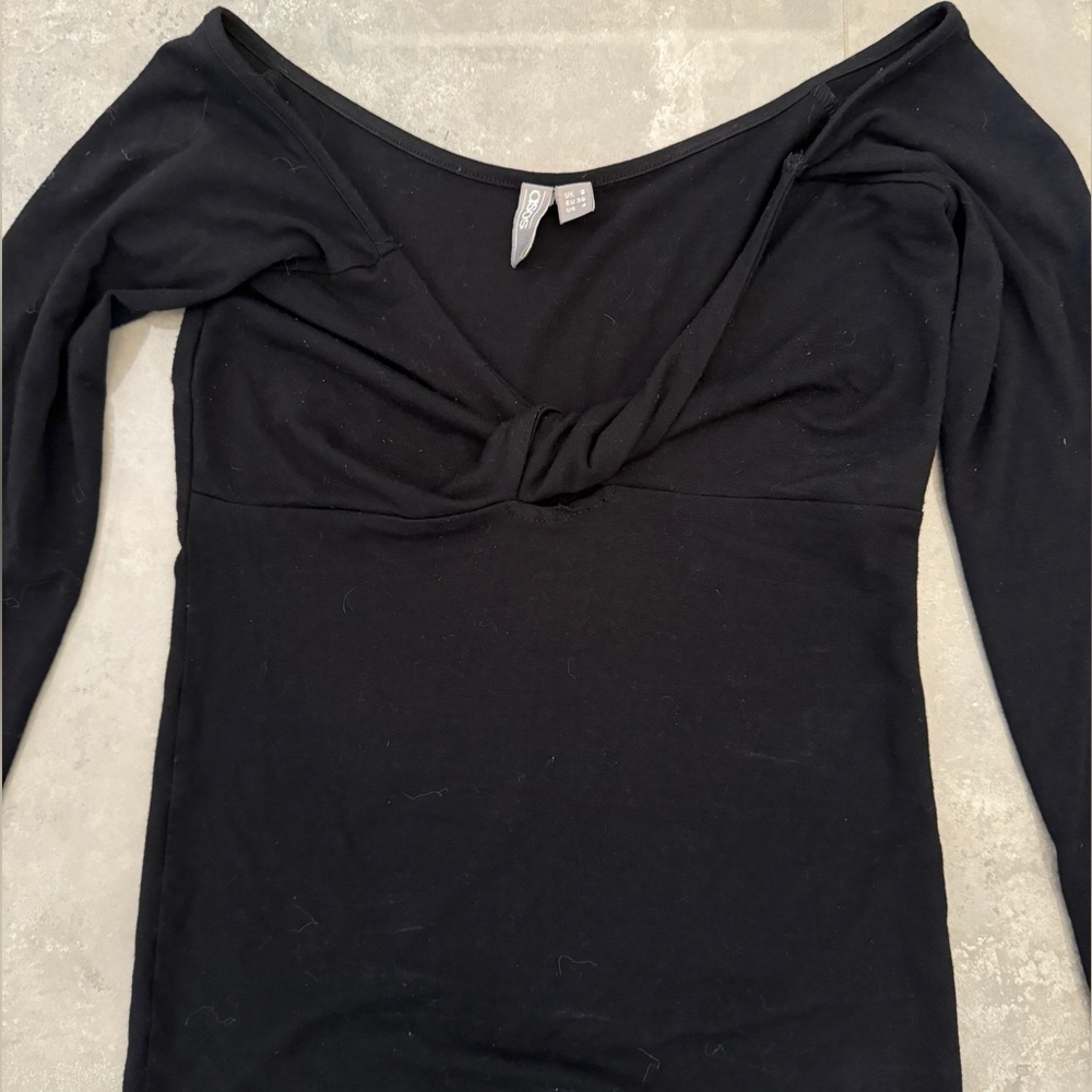 ASOS DESIGN Twist Front Bardot Top With Long Sleeves Size 4 - Picture 4 of 7